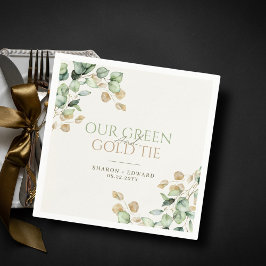 Guardanapo De Papel Eucalipto Botânico Nosso Casamento Verde E Dourado