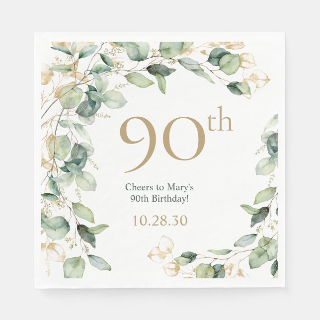 Guardanapo De Papel Eucalipto de 90º Aniversário (Frente)