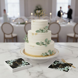 Guardanapo De Papel Eucalipto e ouro no casamento personalizado negro