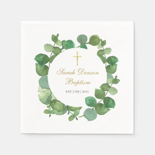 Guardanapo De Papel Eucalipto Verde Floral Batismo Crisma