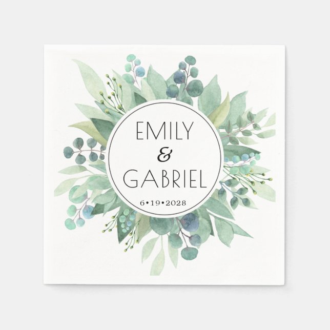 Guardanapo De Papel Eucalyptus deixa o papel de casamento verde Napkin (Frente)