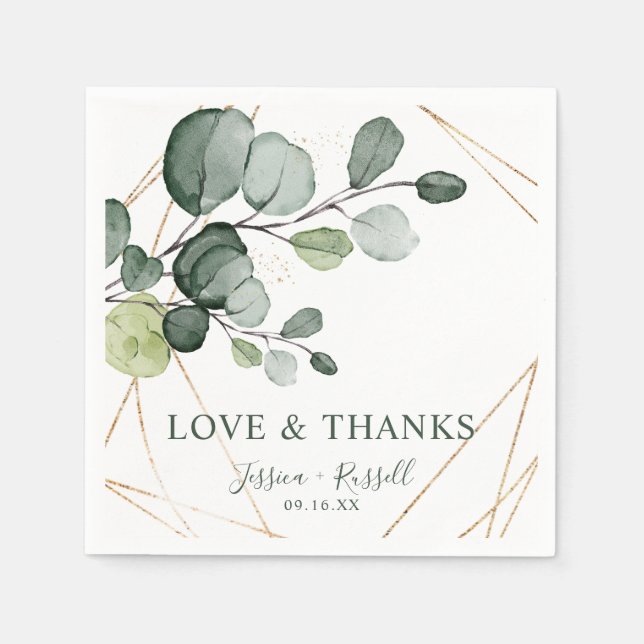 Guardanapo De Papel Eucalyptus Dourada Abstrato Love and Obrigado Pape (Frente)