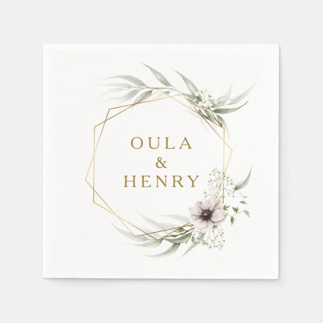 Guardanapo De Papel Eucalyptus Dourado Casamento Geométrico Napkins (Frente)