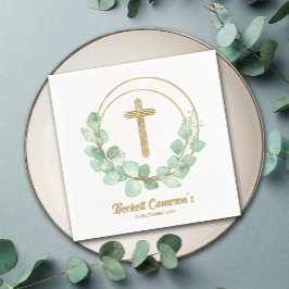 Guardanapo De Papel Eucalyptus Dourado Cross Christening
