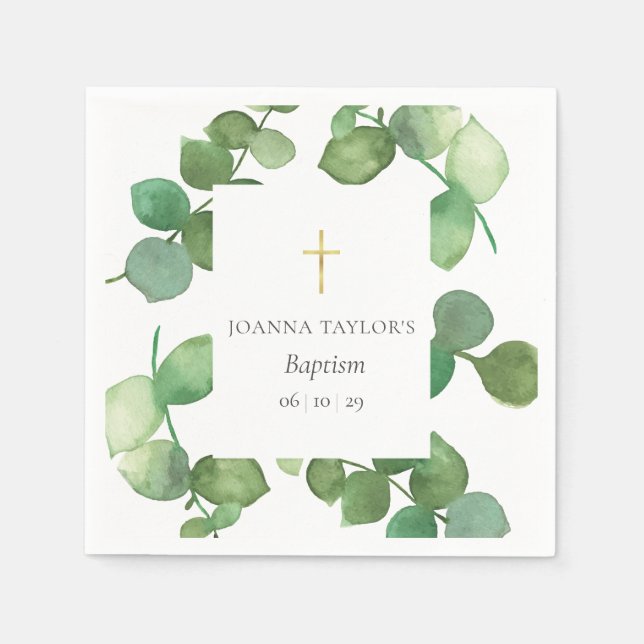 Guardanapo De Papel Eucalyptus Greenery Baptism Christening (Frente)