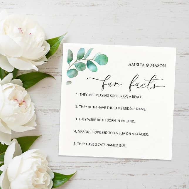 Guardanapo De Papel Eucalyptus Script Calligraphy Fun Facts Wedding (Eucalyptus Script Calligraphy Fun Facts Wedding Napkins)