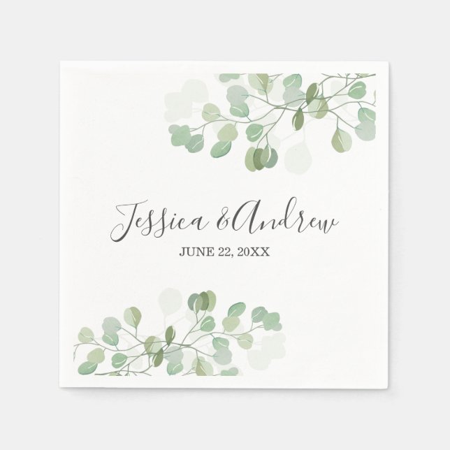 Guardanapo De Papel Eucalyptus Wedding Napkin Botânico Personalizado (Frente)