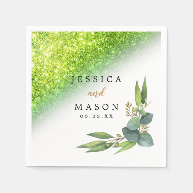 Guardanapo De Papel Eucalyptus Wedktail Sparkly Glitter Napkin (Frente)