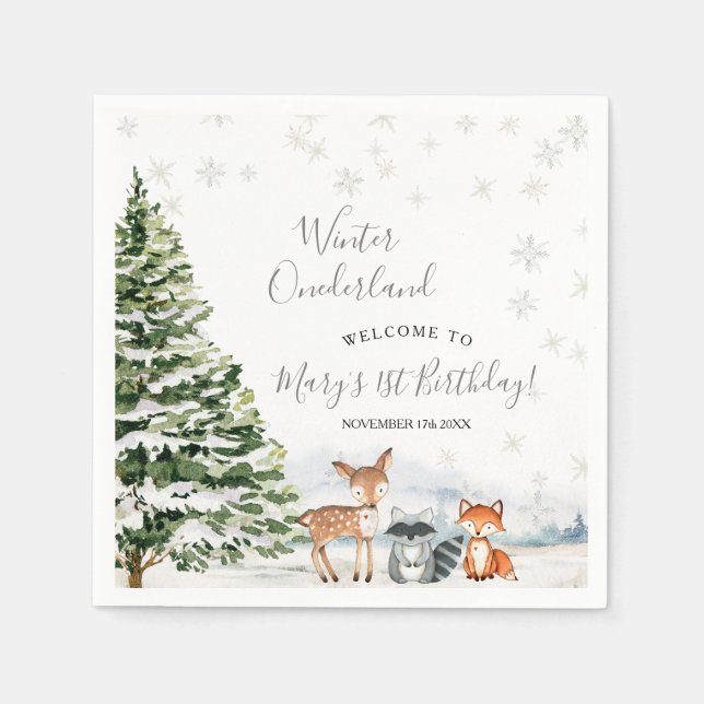 Guardanapo De Papel Evergreen Animal Winter Onederland Paper (Frente)