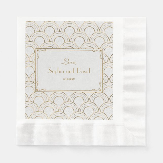 Guardanapo De Papel Excelente Branco Gatsby Art Deco Casamento Dourado (Frente)