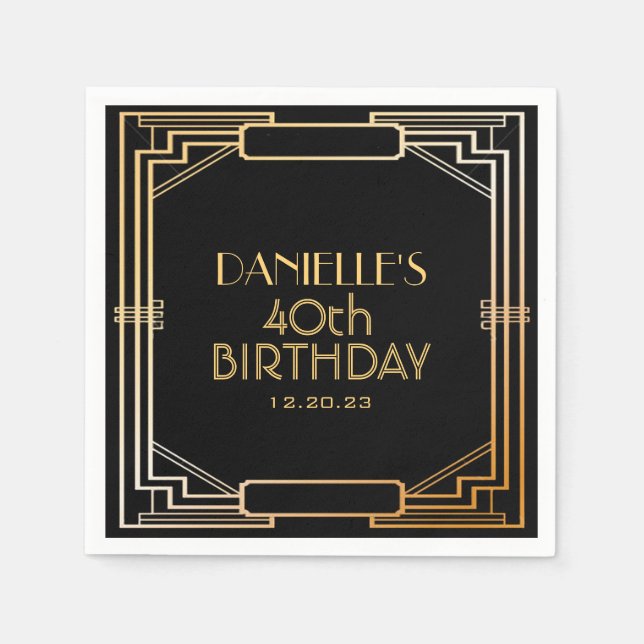 Guardanapo De Papel Excelente Gatsby Art Deco Birthday Personalizado N (Frente)