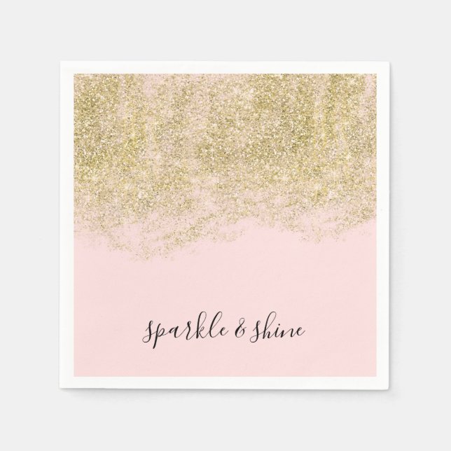 Guardanapo De Papel Faaux Brilhante Dourado Blush Pink Sparkle (Frente)