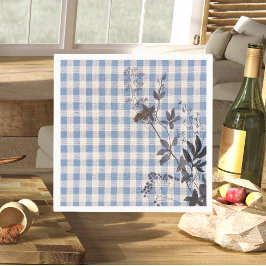 Guardanapo De Papel Fábrica de Xadrezes de Gingham, de flor branca azu