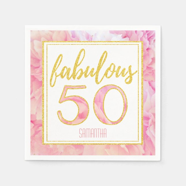 Guardanapo De Papel Fabuloso 50 Floral Dourado, Rosa Delicado (Frente)