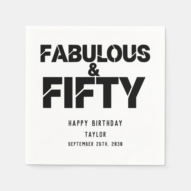 Guardanapo De Papel Fabulous and Fifty Birthday Black Bold Script (Frente)