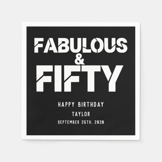 Guardanapo De Papel Fabulous and Fifty Birthday Bold Script Custom (Frente)