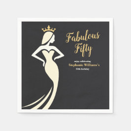 Guardanapo De Papel Fabulous Fifty Queen Golden Black 50th Birthday