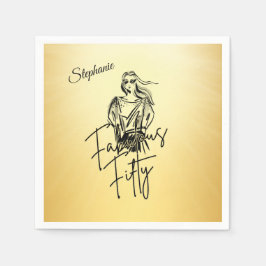 Guardanapo De Papel Fabulous Fifty Woman Gold Sketch 50th Birthday