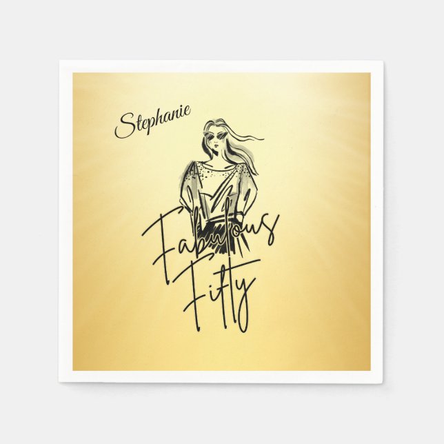 Guardanapo De Papel Fabulous Fifty Woman Gold Sketch 50th Birthday (Frente)