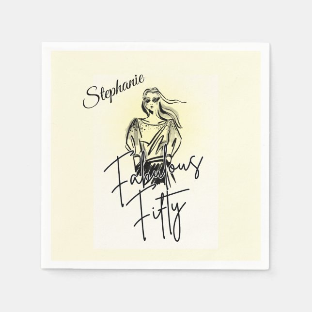 Guardanapo De Papel Fabulous Fifty Woman White Sketch 50th Birthday (Frente)