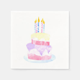 Guardanapo De Papel Faça um Desejo | Bolo de Aniversário Feliz Aquarel