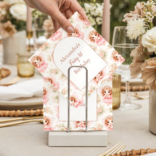 Guardanapo De Papel Fada 1º Aniversário Jardim Rosa (Criador carregado)
