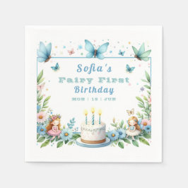 Guardanapo De Papel Fada Borboleta Pastel Azul - Primeiro Aniversário