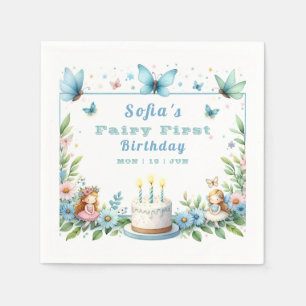 Guardanapo De Papel Fada Borboleta Pastel Azul - Primeiro Aniversário