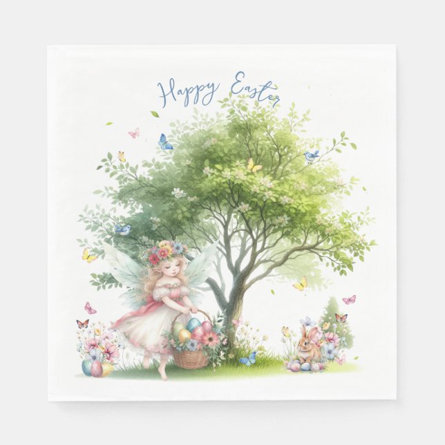Guardanapo De Papel Fada da Primavera de Páscoa em Aquarela (Frente)