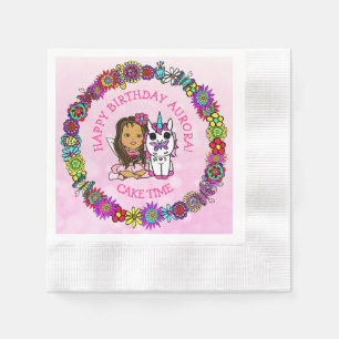 Guardanapo De Papel Fada de Arte Folclórica com Unicórnio e Borbolet