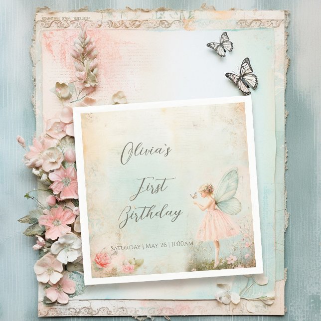 Guardanapo De Papel Fada de flores Aniversário (Criador carregado)