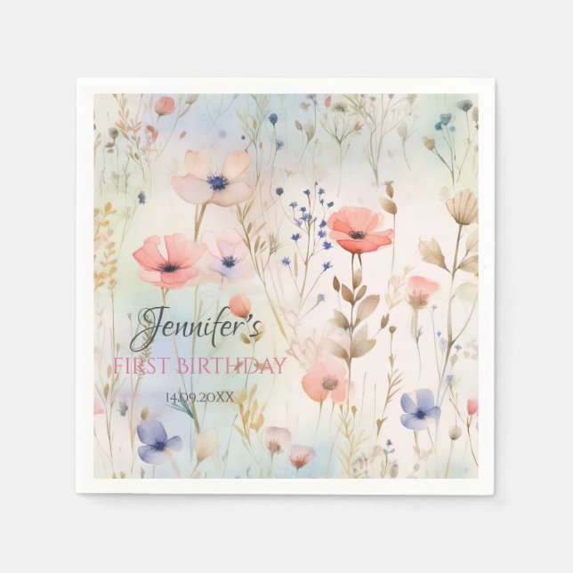 Guardanapo De Papel Fada Floral Birthday Napkins (Frente)