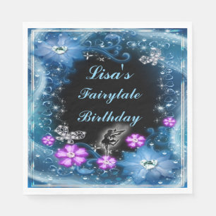Guardanapo De Papel Fada mágica e aniversário floral azul das