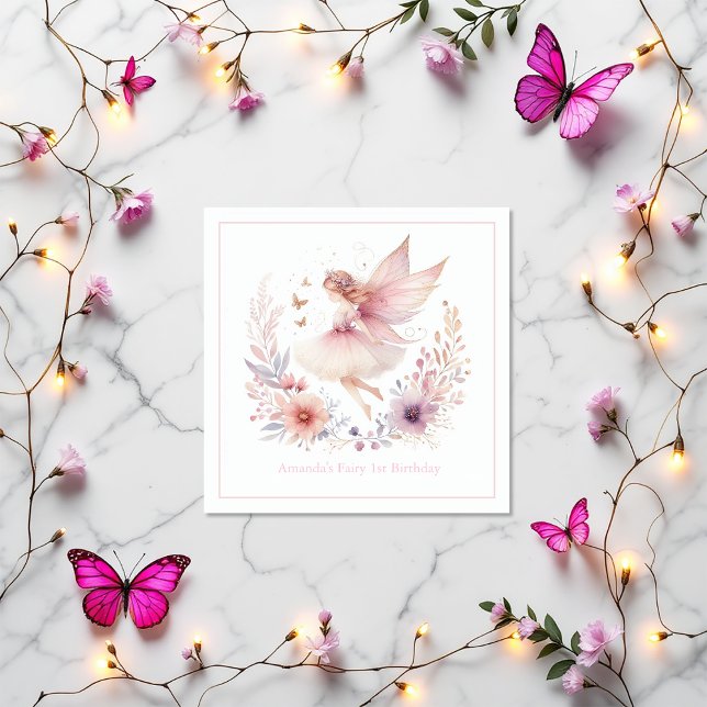 Guardanapo De Papel Fada-primeiro aniversario Encantada (Enchanted Fairy 1st Birthday Party Napkins)