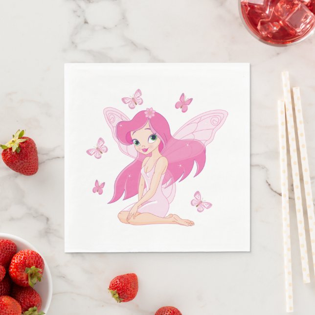 Guardanapo De Papel Fada Rosa Fofa e Borboletas Mágicas (Insitu)