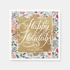 Guardanapo De Papel Fadas felizes Douradas Faux Foil Frotas de inverno