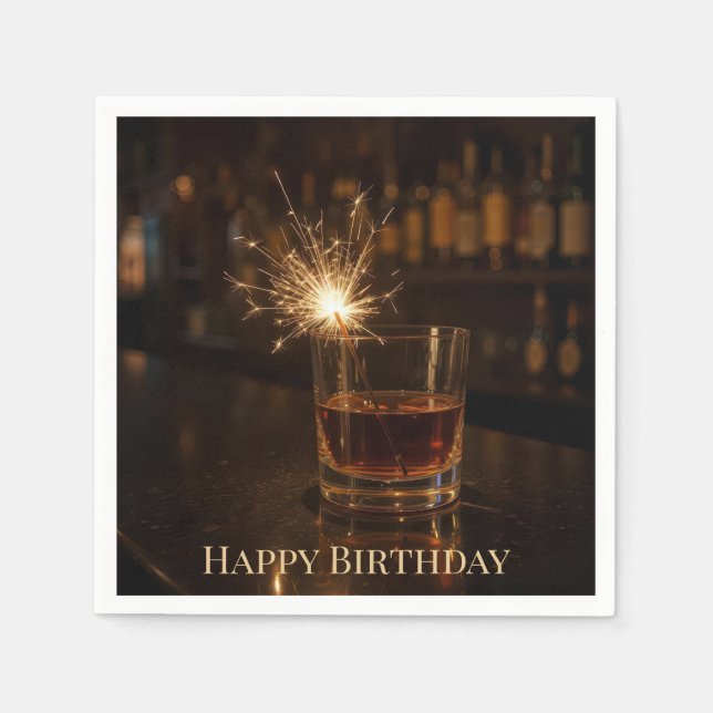Guardanapo De Papel Fagulha de Aniversário em um Copo de Uísque (Frente)