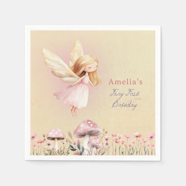 Guardanapo De Papel Fairy First Cute Girl's 1st Birthday Party (Frente)