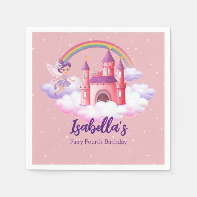 Guardanapo De Papel Fairy Kid's Birthday Fairytale Castle Rainbow  (Frente)