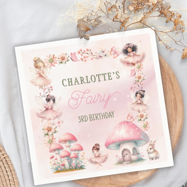 Guardanapo De Papel Fairy Mushroom House Pink Birthday (Criador carregado)