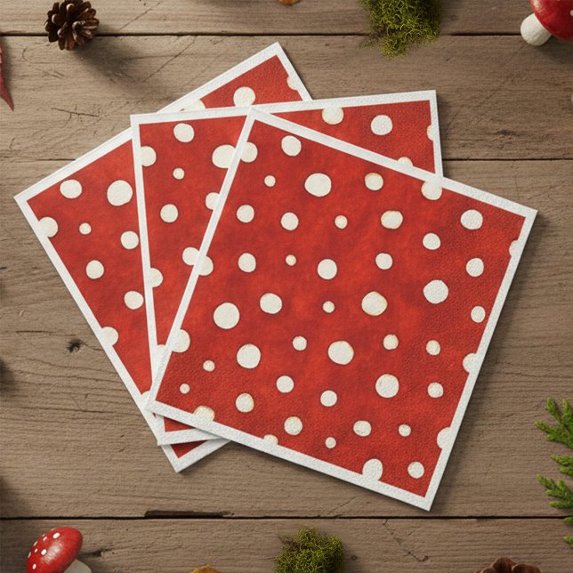 Guardanapo De Papel Fairy Mushroom Red and White Polka Dot Pattern  (Fairy Mushroom Red and White Polka Dot Pattern Napkins)