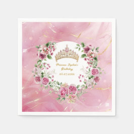 Guardanapo De Papel Fairytala Dourada rosa Princesa Coroa de Aniversár