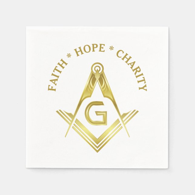 Guardanapo De Papel Faith Hope Charity Masonic Napkins Dourado Freemas (Frente)