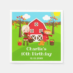 Guardanapo De Papel Fall Autumn Barnyard Birthday Blona Hair Girl