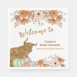 Guardanapo De Papel Fall Boho Floral Highland Cow Chá de fraldas Bem-v
