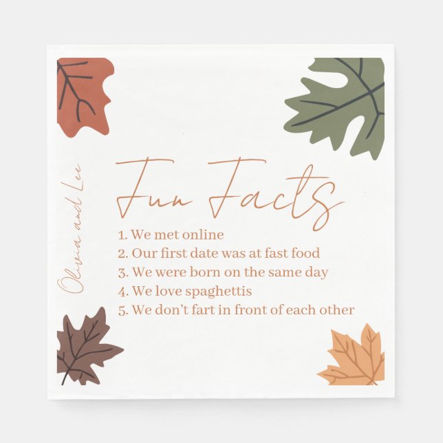 Guardanapo De Papel Fall Fun facts Name Wedding  (Frente)