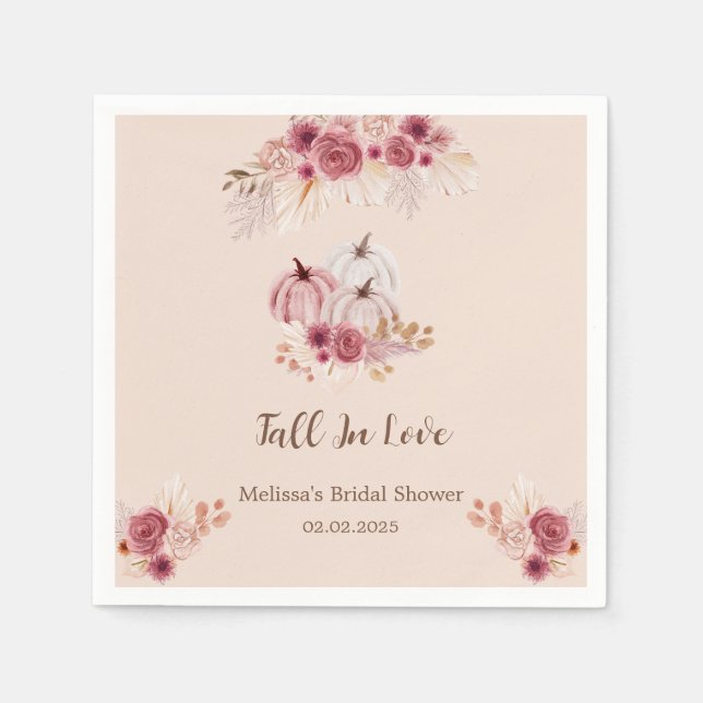 Guardanapo De Papel Fall In Love Boho Pink Pumpkin Bridal Shower  (Frente)