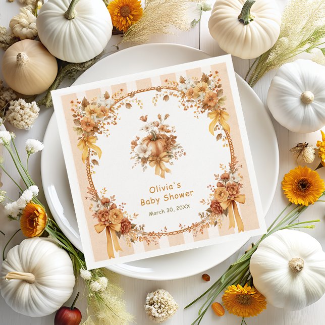 Guardanapo De Papel Fall Pumpkin Floral Baby Shower  Napkins (Criador carregado)