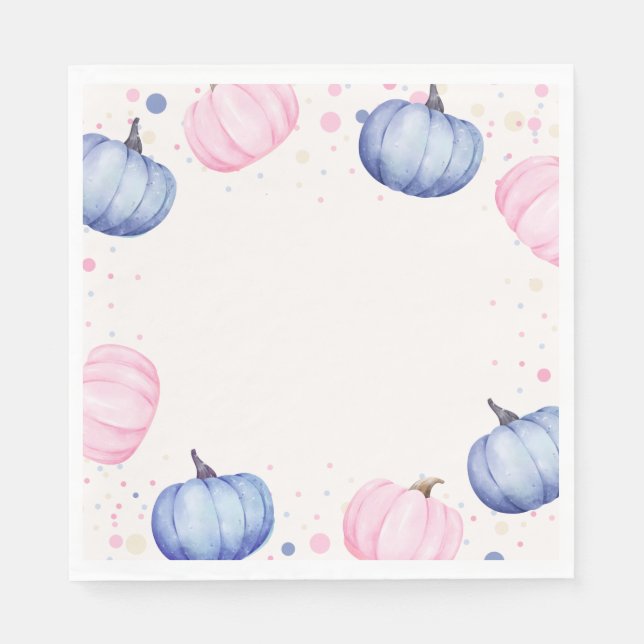 Guardanapo De Papel Fall Pumpkin Gender Reveal Napkins Pink Blue (Frente)