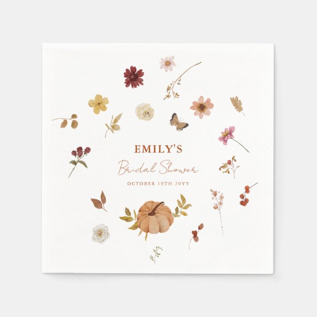 Guardanapo De Papel Fall Pumpkin Wildflower Bridal Shower (Frente)